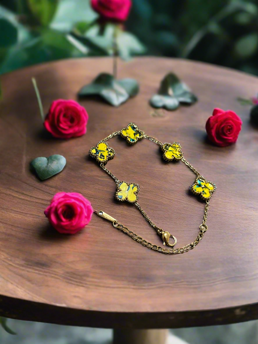 14K Gold 4X Dipped Stainless Steel Clover Bracelet – Multicolor, Non-Tarnish